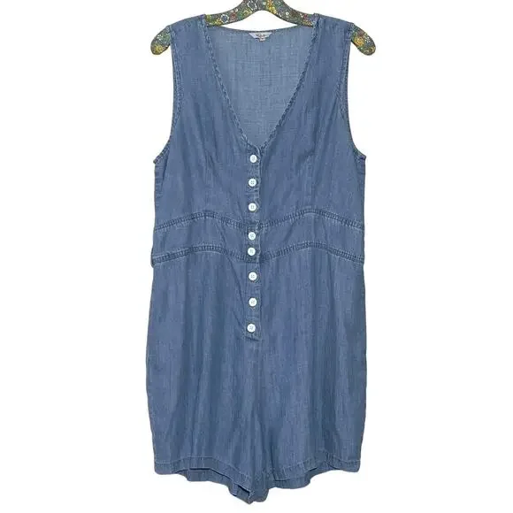 Rails SZ L Blue Chambray Denim Tank Button Front Romper - Picture 3 of 9